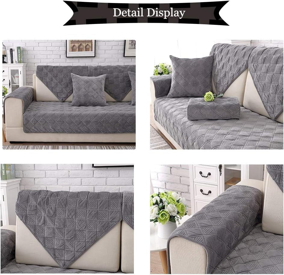 Sofa Cover, Velvet Couch Cover Anti-Slip Sectional Couch Covers Sofa Slipcover for Dogs Cats Pet Love Seat Recliner Armrest Backrest Cover Dcorporate Grey 36''X70''(Only 1 Piece/Not All Set)