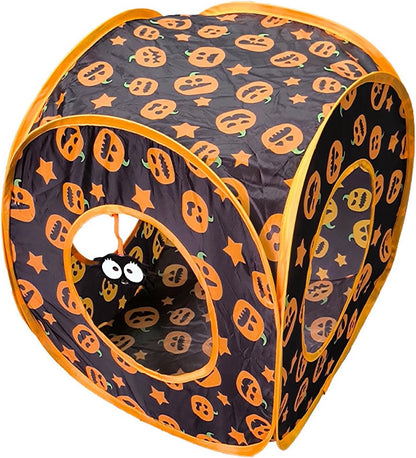 Halloween Cat Tunnel Toy, Cat Tunnel, Crinkle Play Tube for Kittens and Cats, Tunnel Tube, Pumpkins Cat Play Tunnel, Cats with Cube Tent Toys Combo Car Tunnels for Indoor Cats M Size