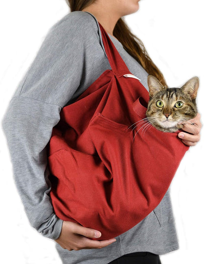 Cozy Comfort Carrier - Large Soft Red Cat Carrier and Cat Restraint Bag for Nail Trimming, Vet Visits, Medication Administration, Dental Care, and Travel