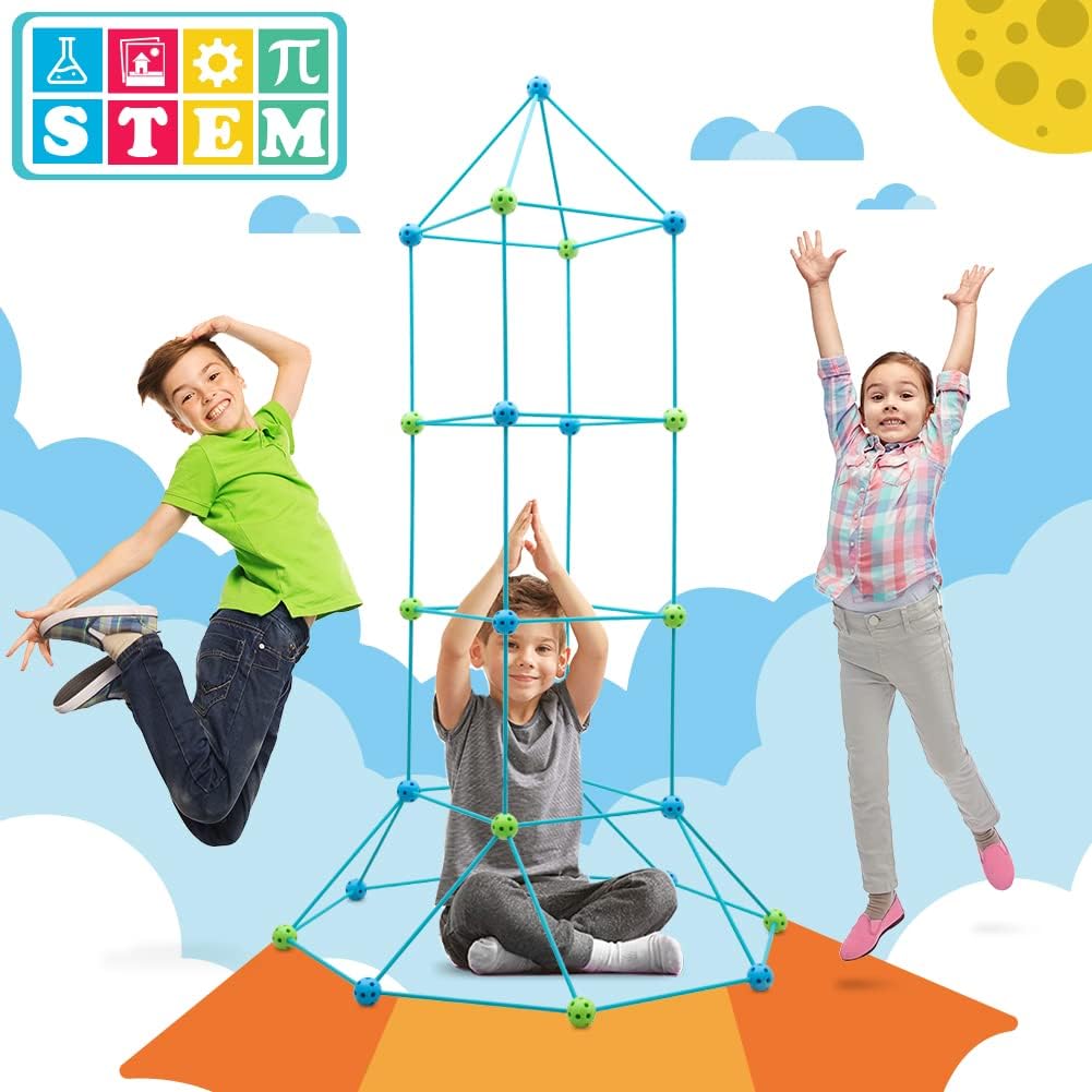 Kids Fort Building Kit 120 Pieces Construction STEM Toys for 5 6 7 8 9 10 11 12 Years Old Boys and Girls Ultimate Forts Builder Gift Build DIY Educational Learning Toy for Indoor & Outdoor