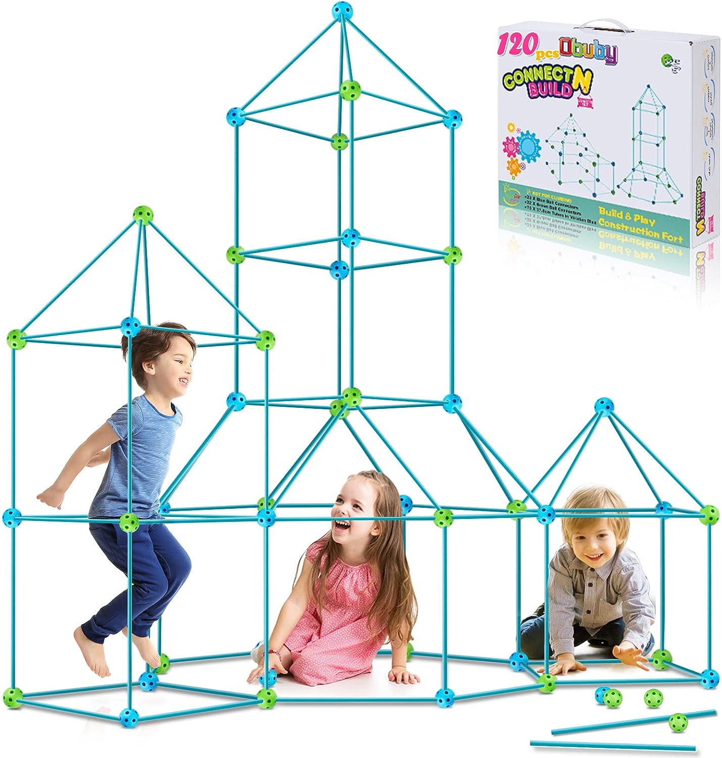 Kids Fort Building Kit 120 Pieces Construction STEM Toys for 5 6 7 8 9 10 11 12 Years Old Boys and Girls Ultimate Forts Builder Gift Build DIY Educational Learning Toy for Indoor & Outdoor