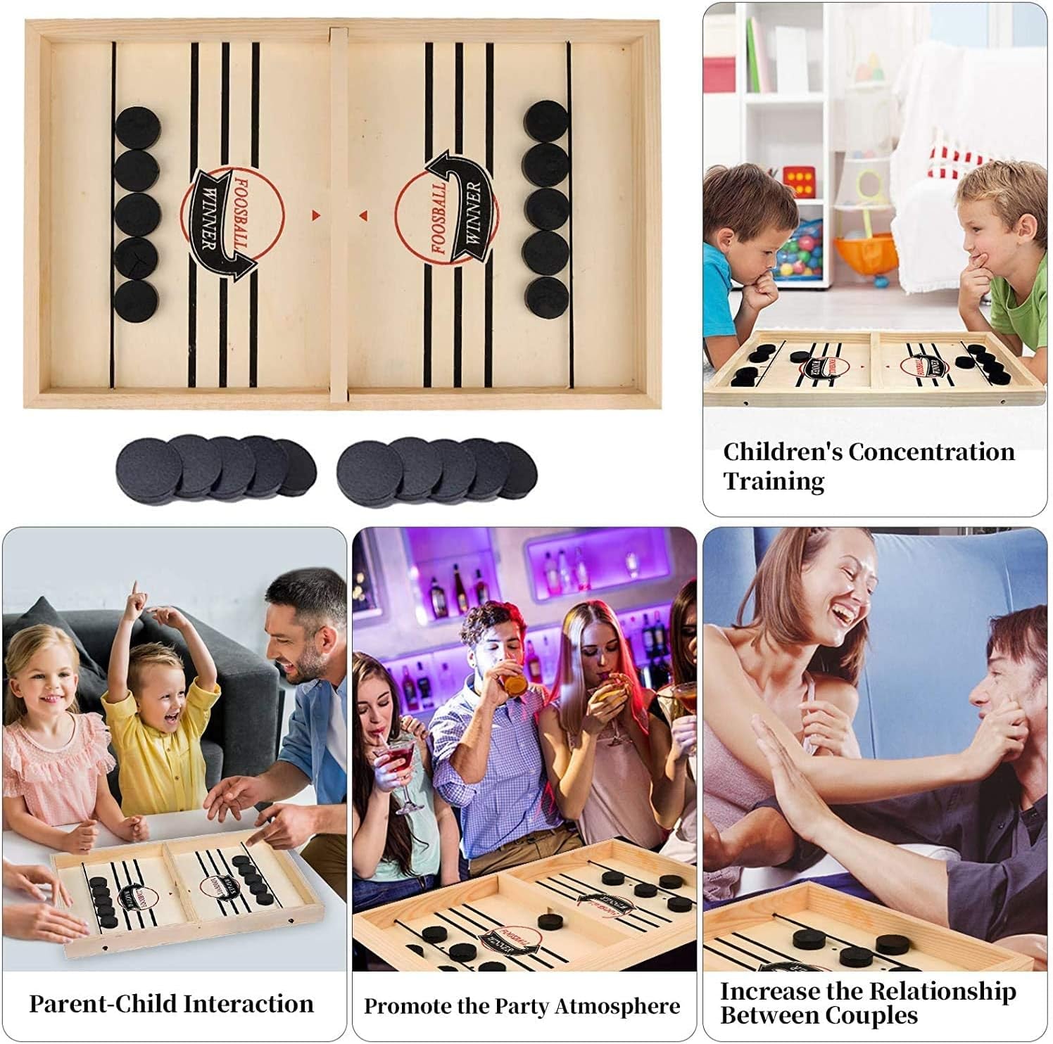 Fast Sling Puck Game,  Sling Games Fast Puck Table Game, Wooden Hockey Games Table Board Games Paced Puck Wood Board Sport Toy for Kids and Adults