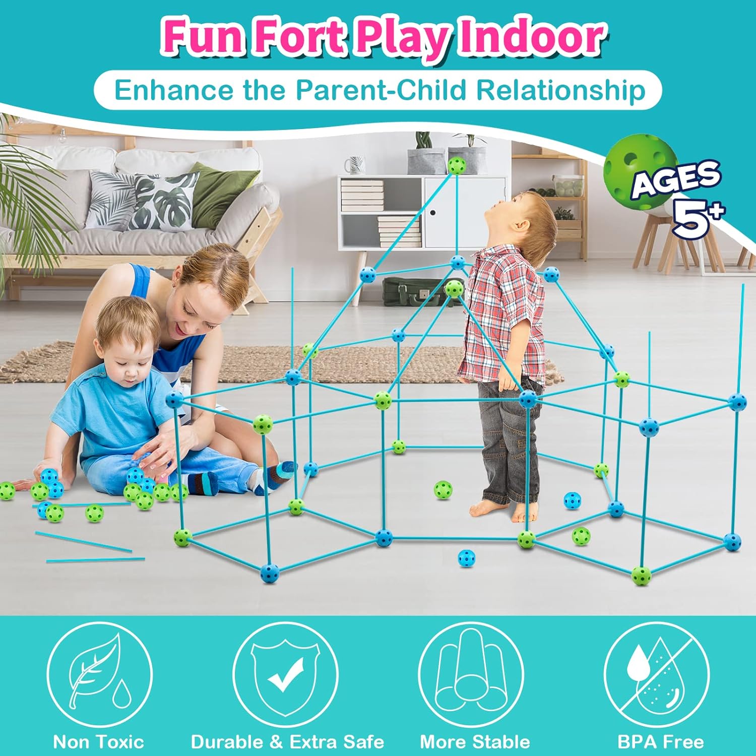 Kids Fort Building Kit 120 Pieces Construction STEM Toys for 5 6 7 8 9 10 11 12 Years Old Boys and Girls Ultimate Forts Builder Gift Build DIY Educational Learning Toy for Indoor & Outdoor